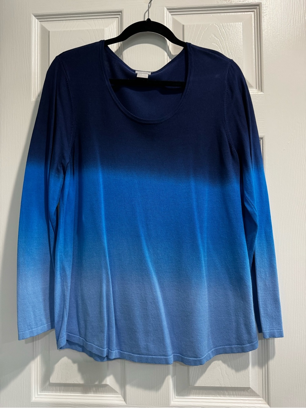 Chico's Blue Ombre Long-Sleeve Scoop Neck Top